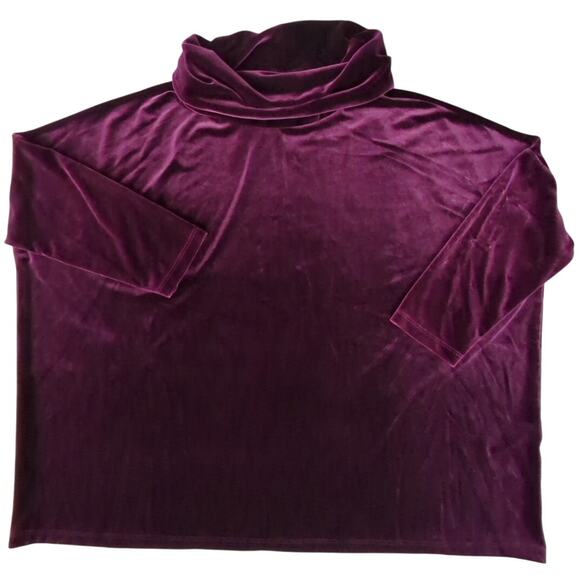Chico's Travelers Purple Velour Cowl Neck 3/4 Sleeve Oversized Pullover Sze S/M - Picture 1 of 6